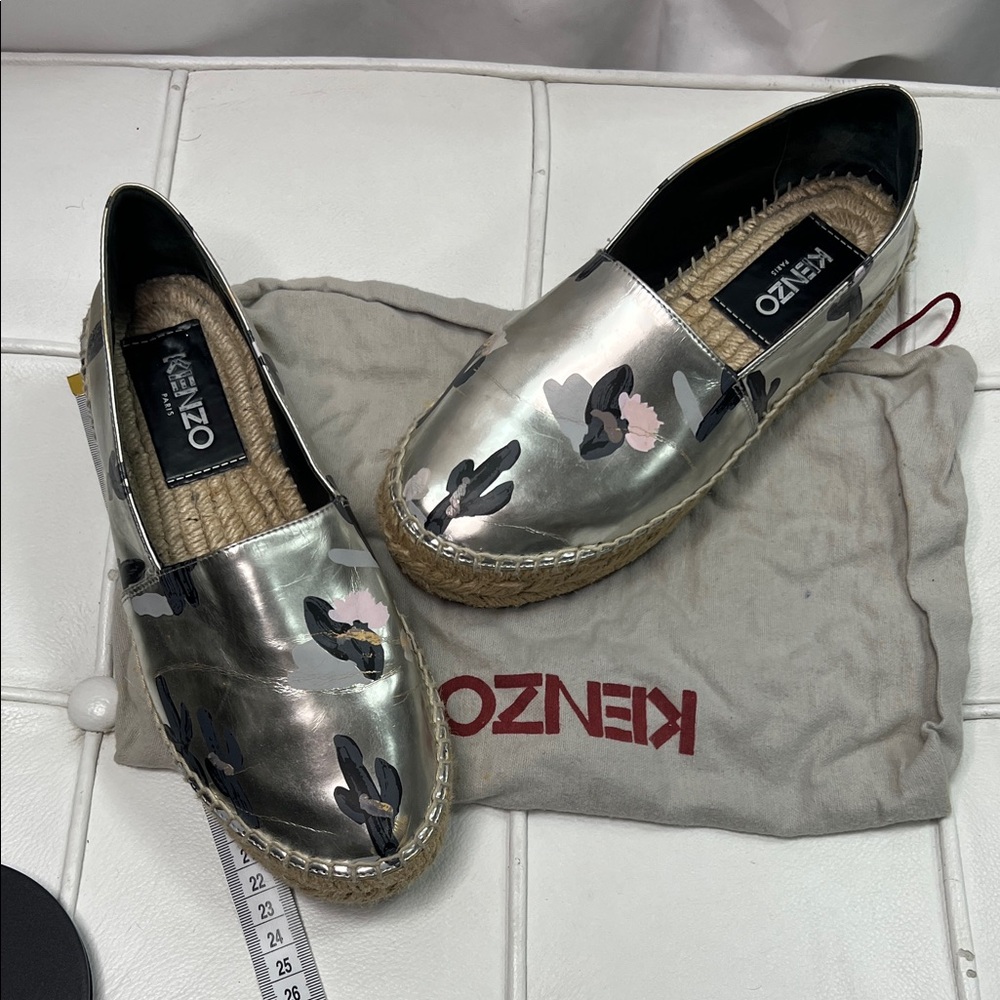 Kenzo Metallic Espadrilles with Floral Accents